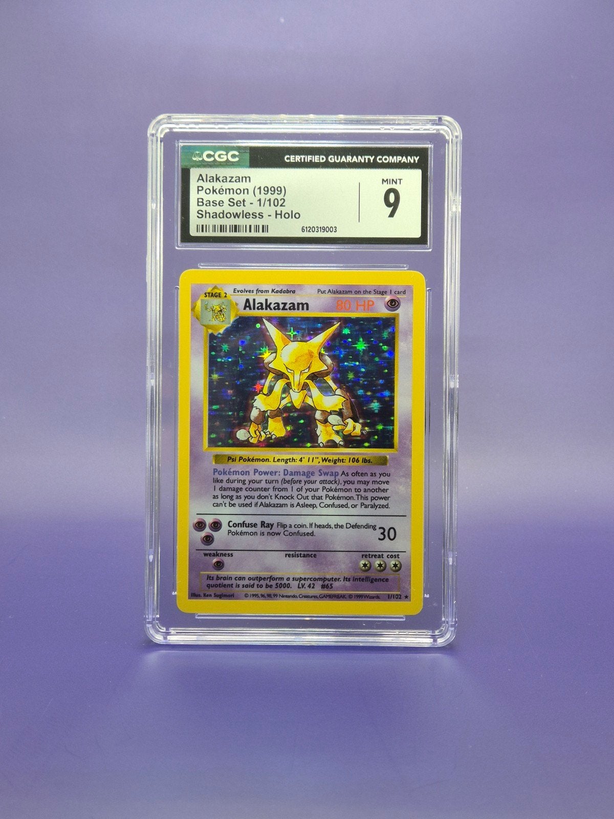 Alakazam - Shadowless Base Set 1/102 (CGC 9), Hobby en Vrije tijd, Ophalen of Verzenden, Nieuw, Losse kaart, Foil