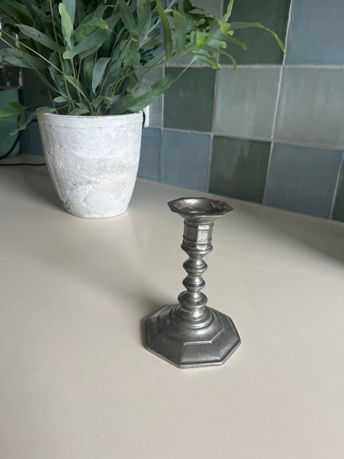 Vintage tinnen kandelaar Marinoni, Antiek en Kunst, Ophalen of Verzenden