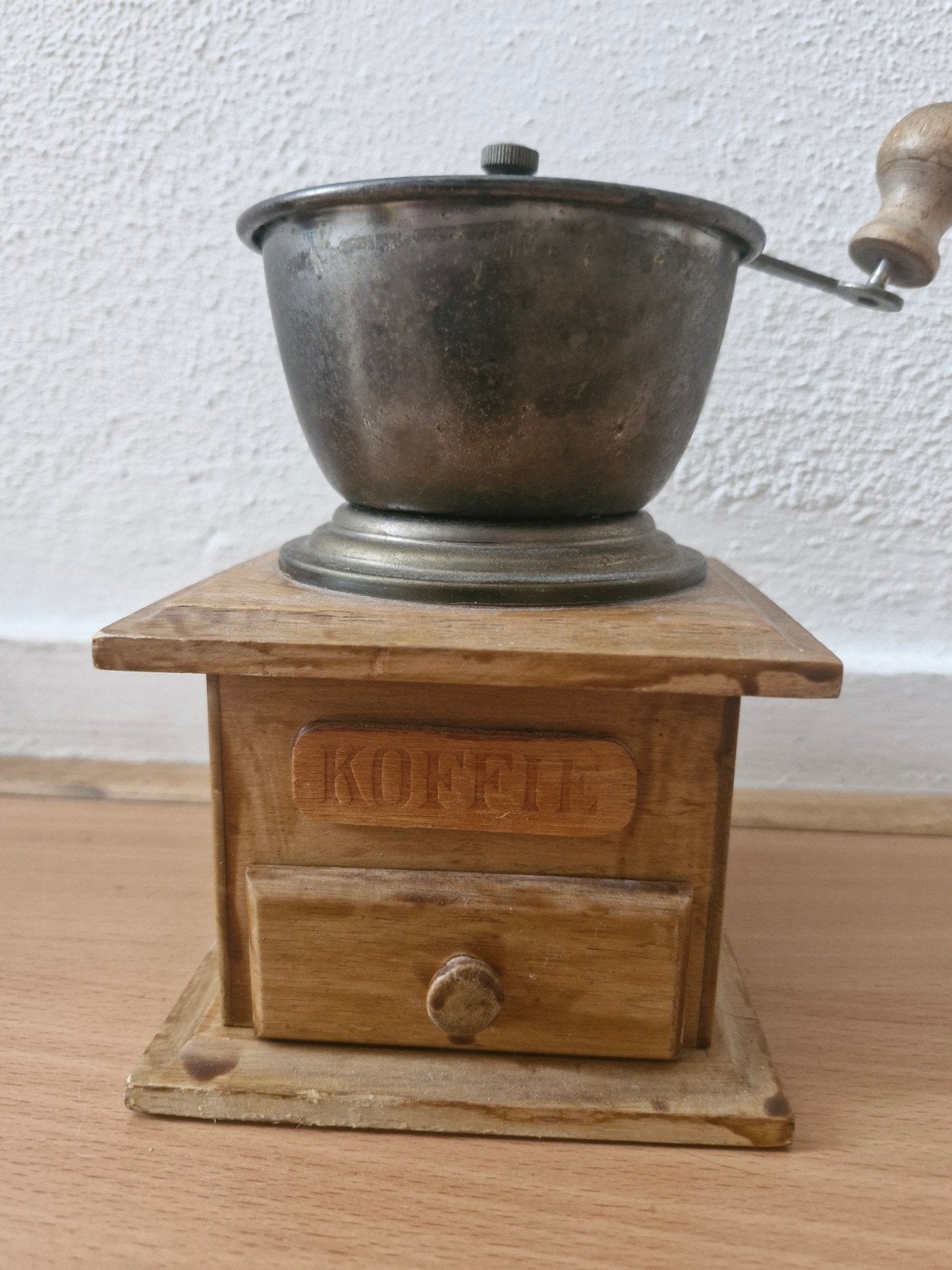 Vintage Koffiemolen - Houten Handmolen met Lade, Ophalen