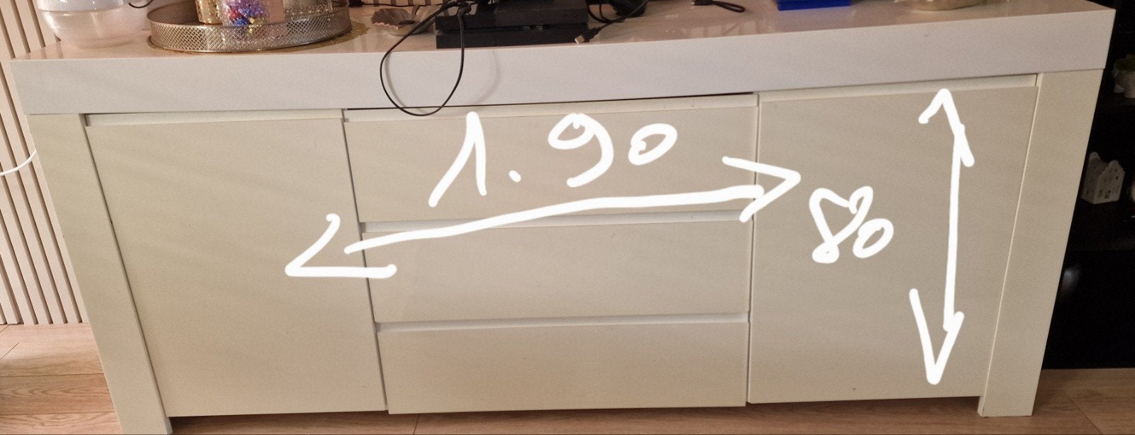 Mooi wit dressoir met lades en deuren, Ophalen, Overige materialen, Met lade(s), 150 tot 200 cm