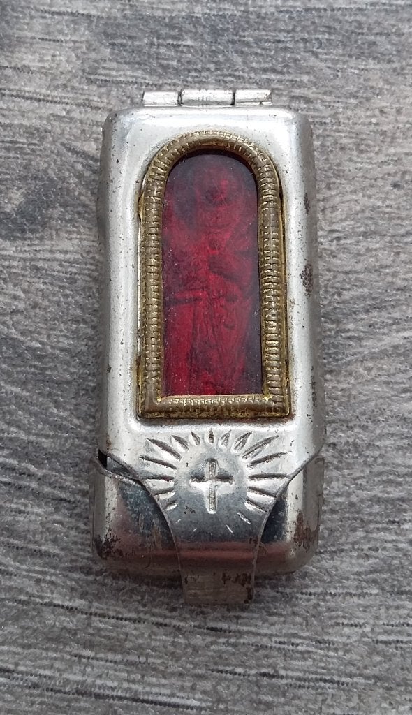 Om 1950 Bescherm Zakheilige Beurs Beeldje Kokertje Soldaat, Verzamelen, Nvt., Ophalen of Verzenden, Kunstobject, Nederland