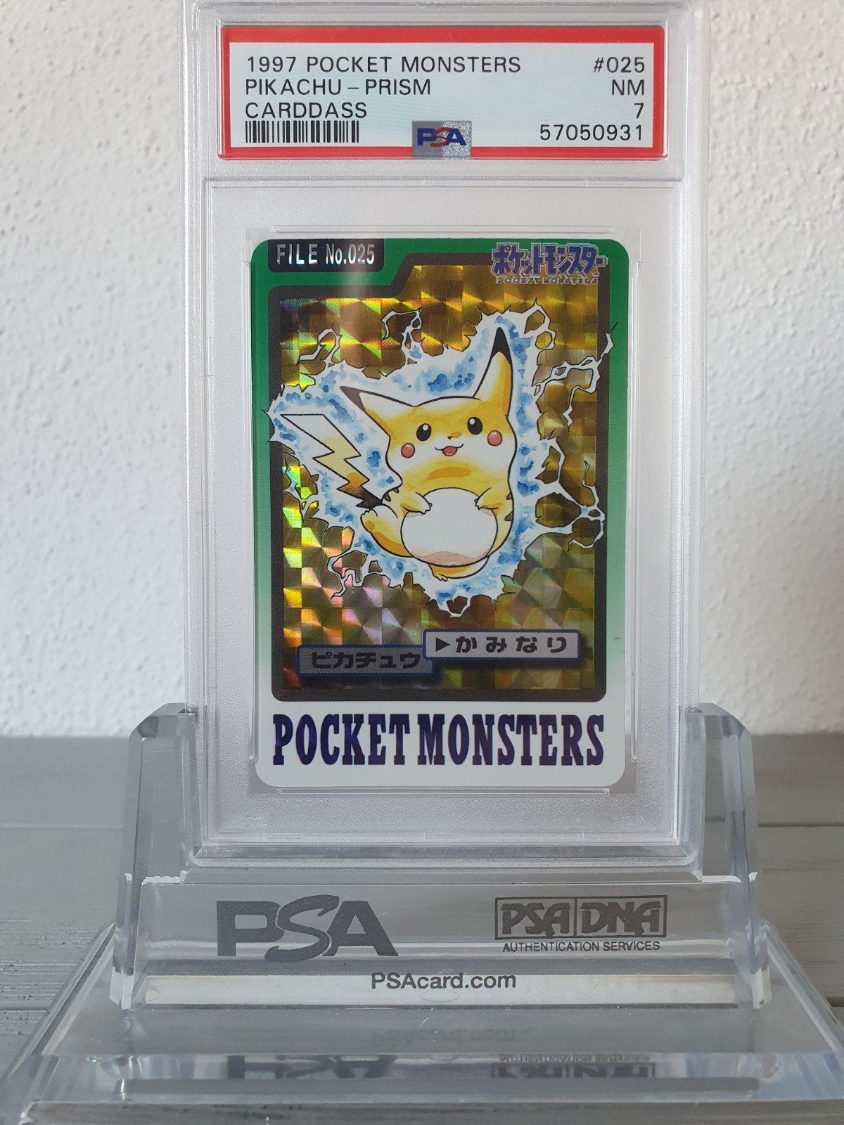 Pikachu Pocket Monsters 1997 Prism PSA 7 #025 Pokémon, Ophalen of Verzenden, Nieuw, Losse kaart, Foil