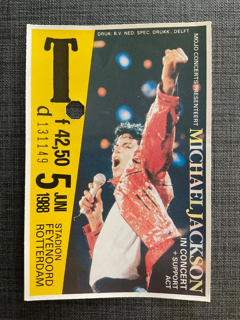 Oud Concert Kaartje MICHAEL JACKSON 5 Juni 1988, Eén persoon, Juni
