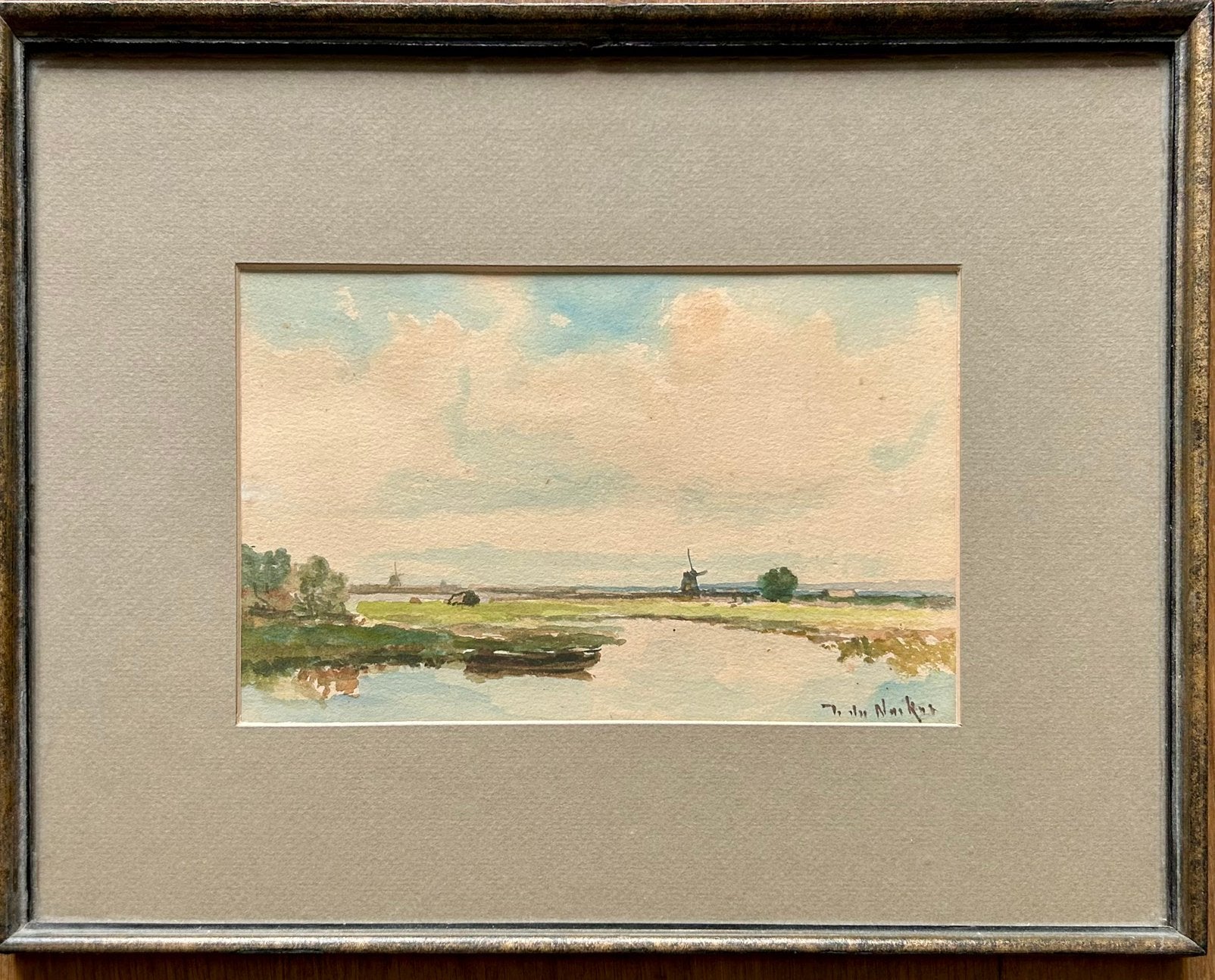 Frans de Nocker. Aquarel. 14 x 22 cm achter glas ingelijst, Ophalen of Verzenden