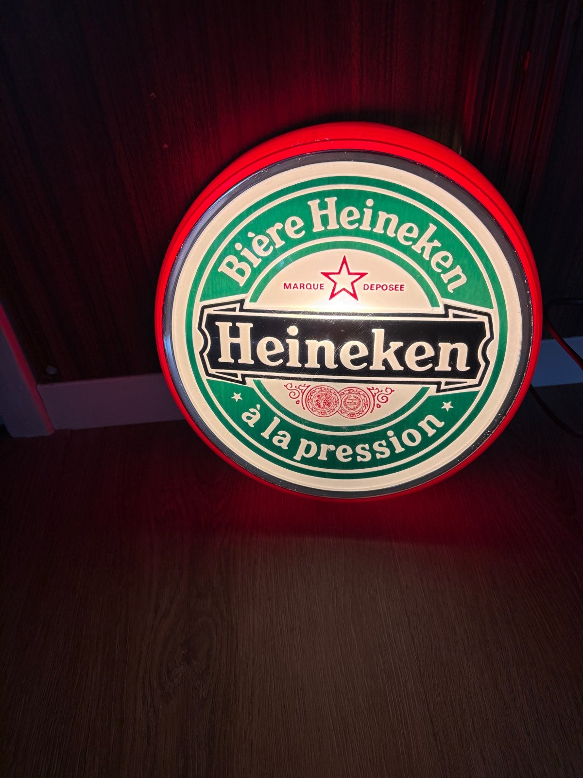 Heineken Lichtreclame - Ø 25 cm, 6 cm diep, Ophalen of Verzenden, Gebruikt, Overige typen, Heineken