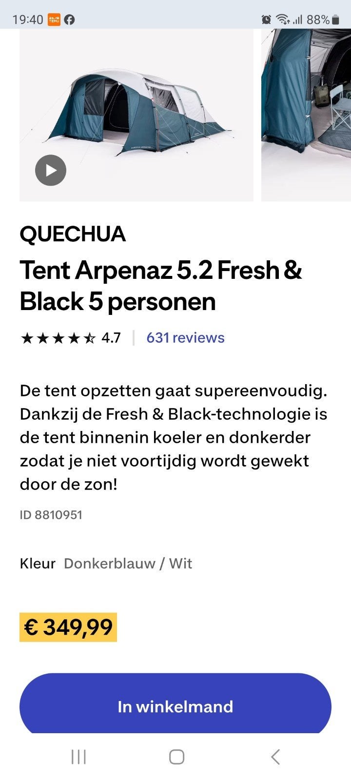 Quechua Arpenaz Family 5.2 Fresh & Black tent, Caravans en Kamperen, Tenten, tot en met 5, Nieuw, Ophalen of Verzenden