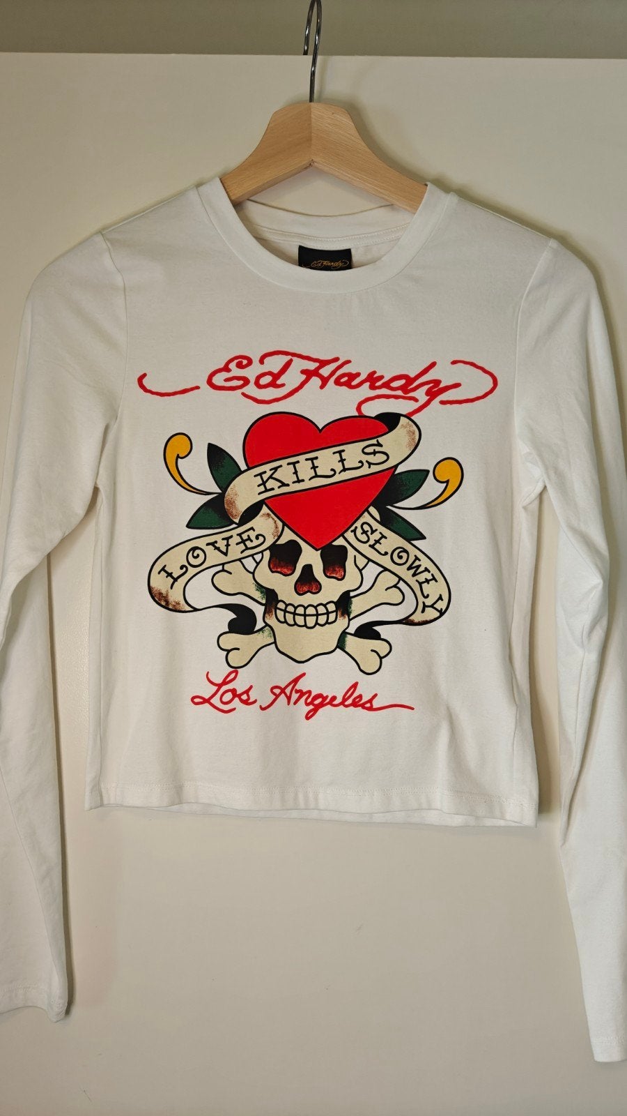 Ed Hardy crop top met lange mouwen en print, Wit, Ophalen of Verzenden, Lange mouw, Maat 36 (S)
