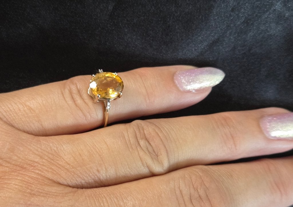 Gouden Vintage ring edelsteen citrien en diamant. 2026/432, ., Geel, Ophalen of Verzenden, .