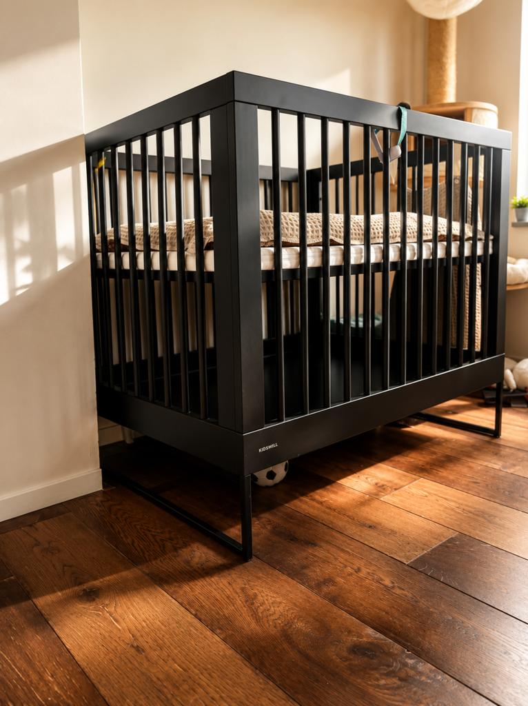 Kidsmill modular box zwart - incl. matrasje, Kinderen en Baby's, Ophalen of Verzenden, Zo goed als nieuw
