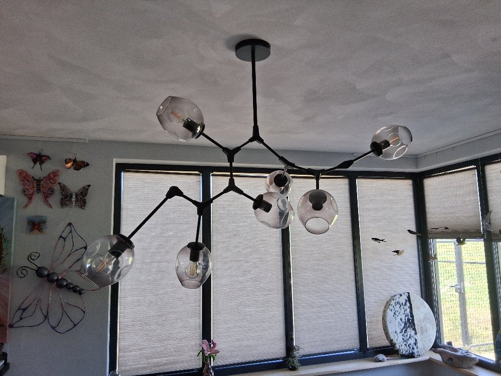 Hanglamp met 7 verstelbare lichtbollen van smoked glas, Ophalen, E27 (groot), Modern, Glas