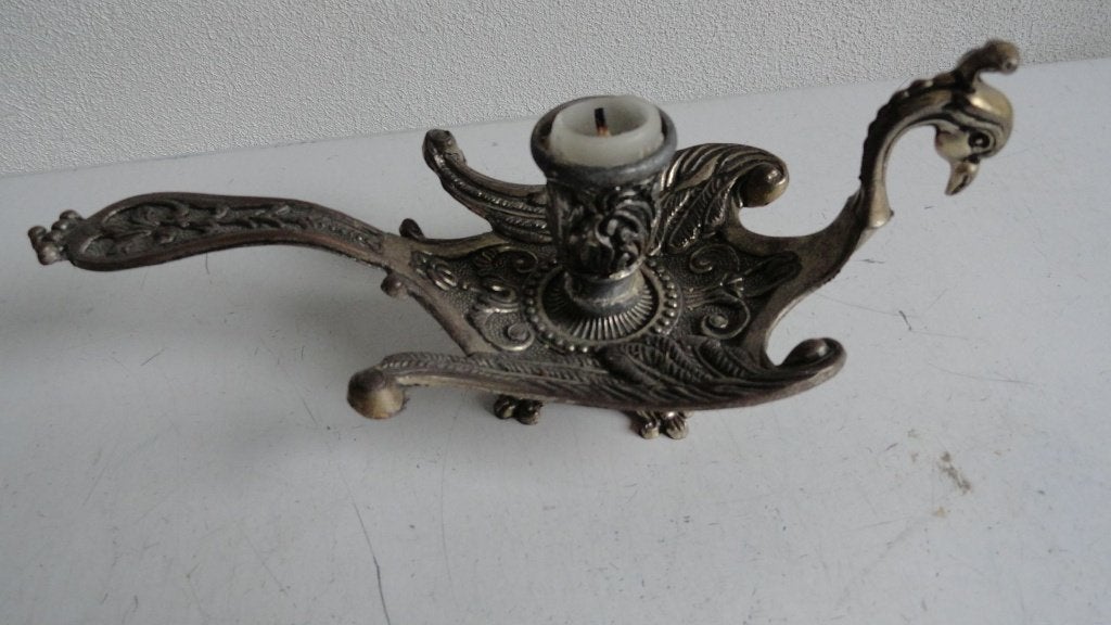 Italiaanse vintage kandelaar Pauw zilverkleurig, Ophalen of Verzenden