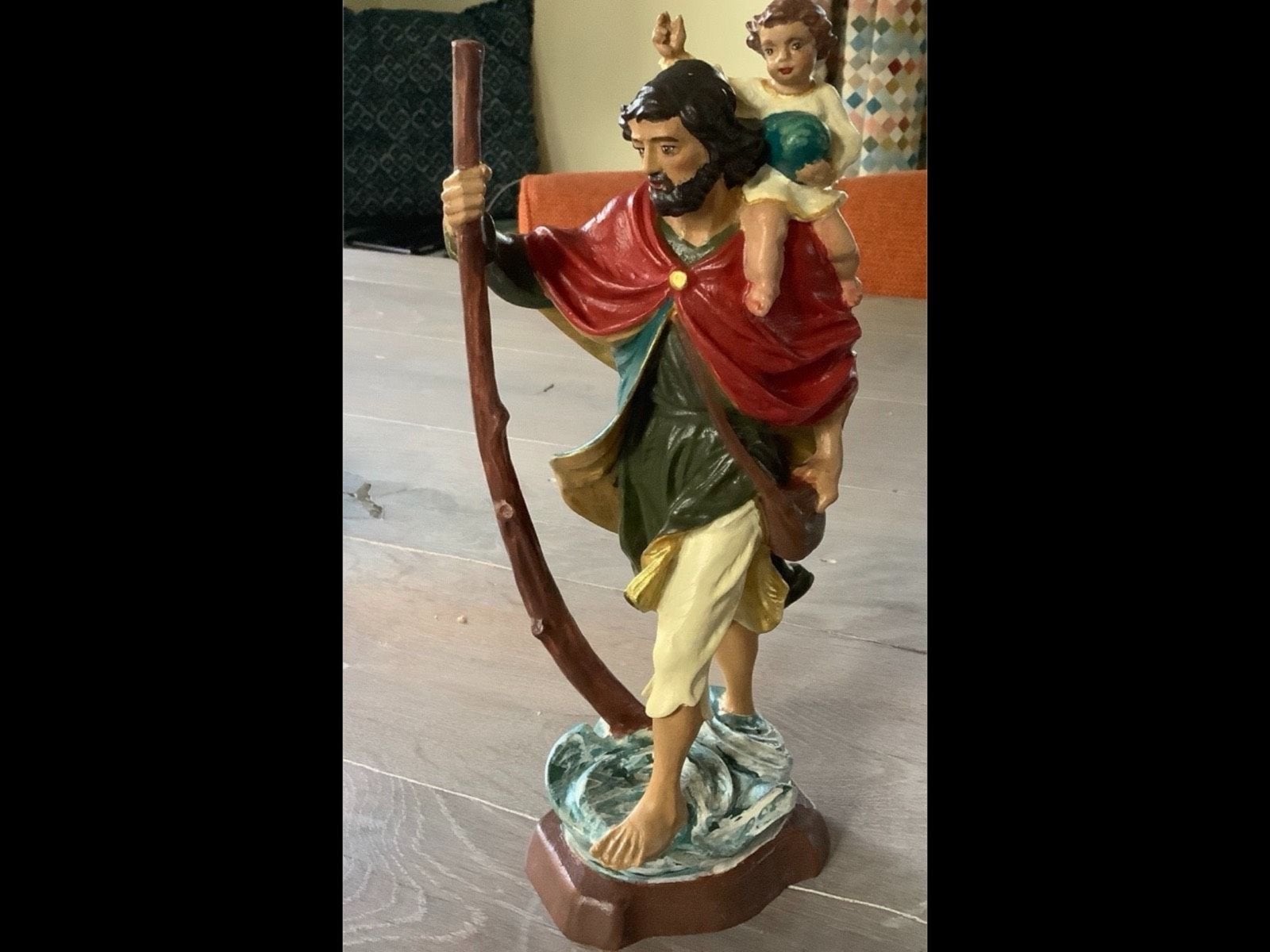 Handgesneden heiligenbeeld Christoffel beeld Tirol, 25 cm, Antiek en Kunst, Ophalen of Verzenden