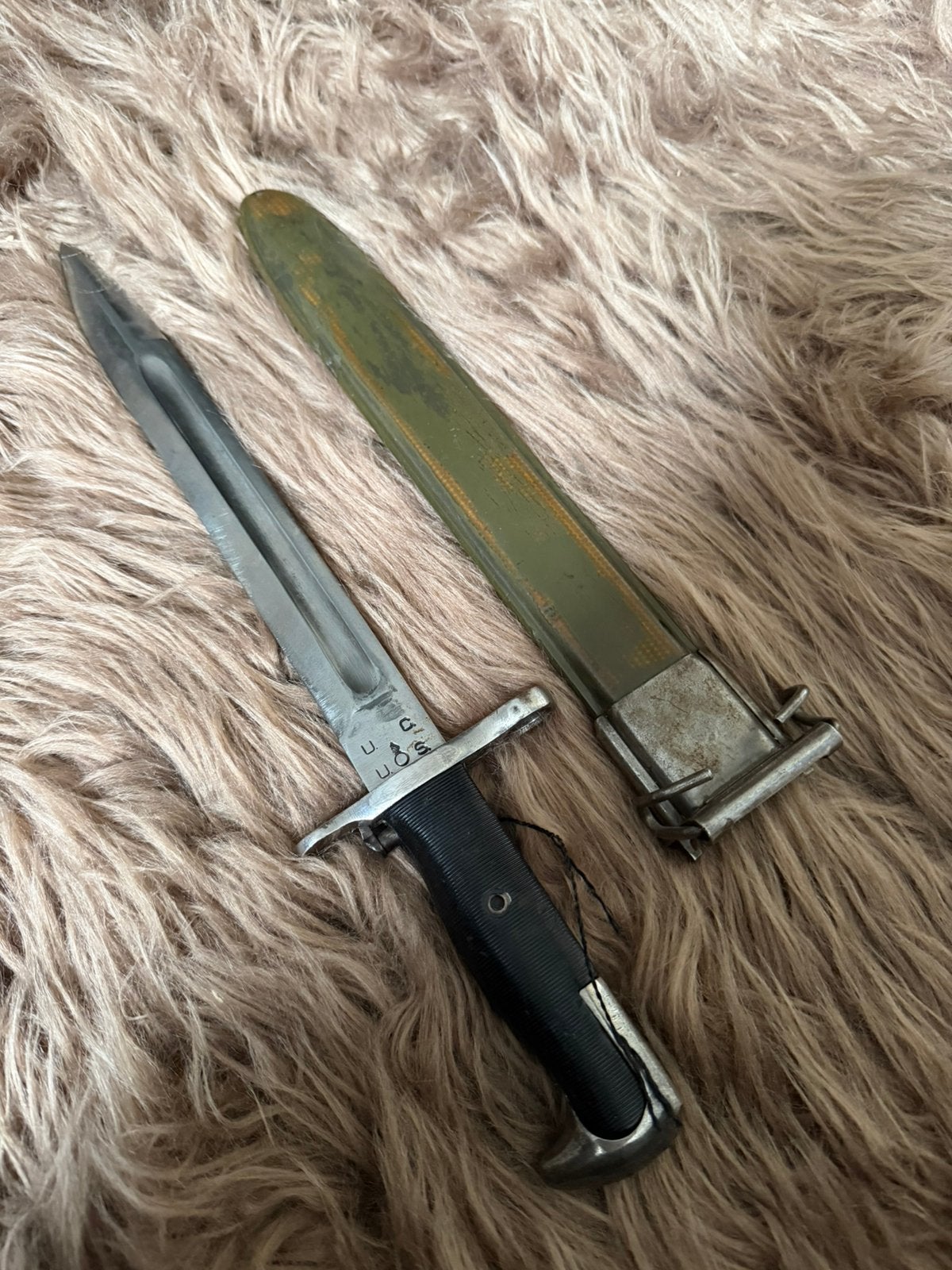 Originele WO2 Amerikaanse M1 Garand Bajonet met M3 Schede, Verzamelen, Ophalen of Verzenden, Amerika, Mes of Dolk