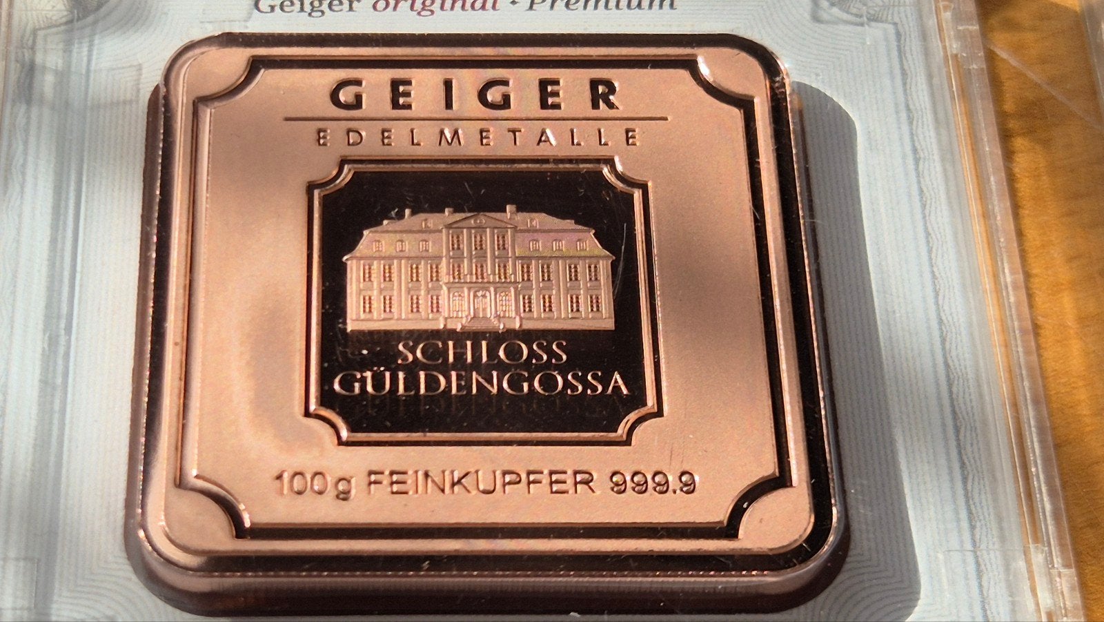 Geiger Edelmetalle. 100 gram Koperbaar. Square Bar 2025., Verzenden, Koper