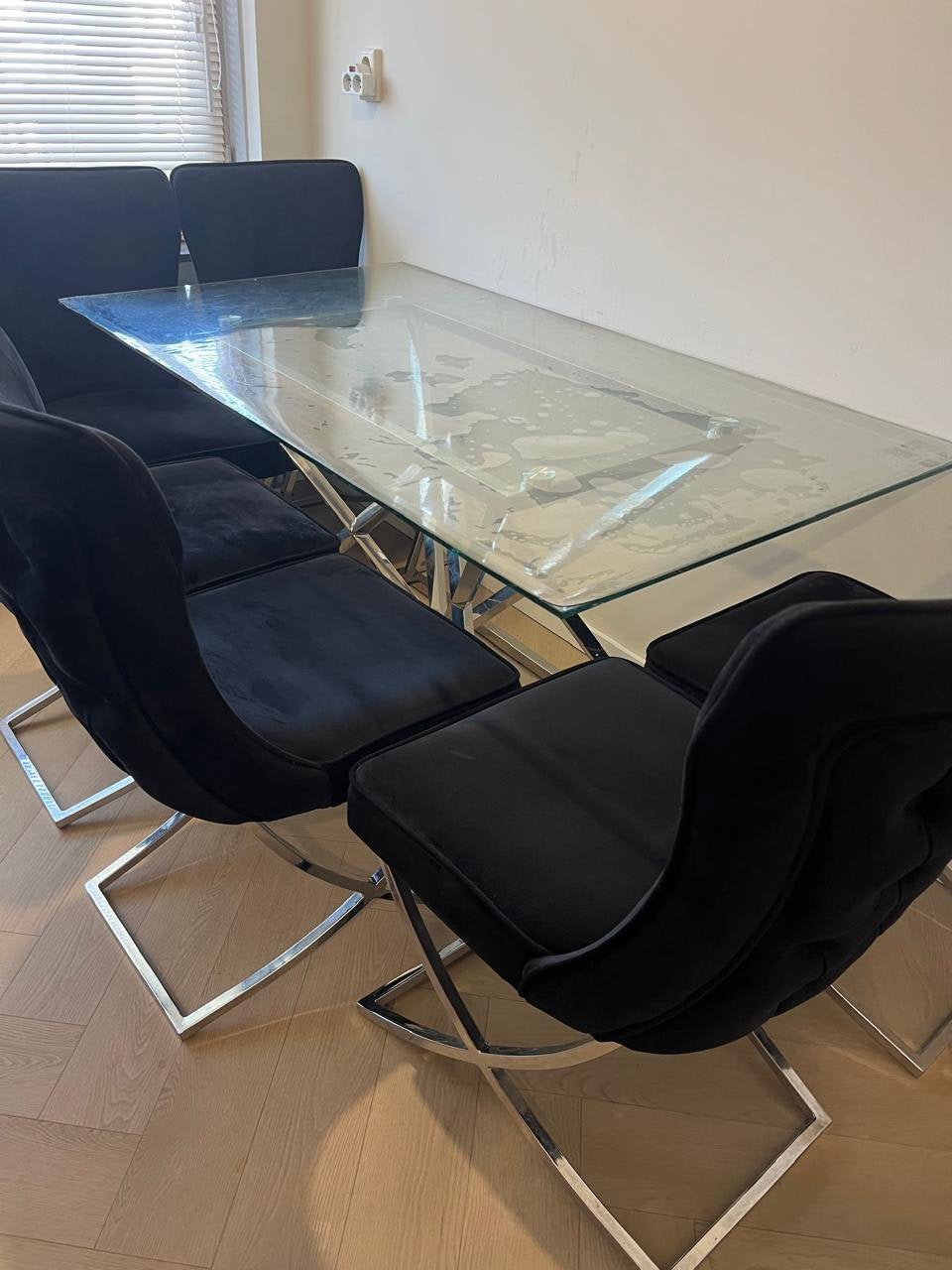 Eettafel met 6x velvet stoelen, Ophalen, Gebruikt, Zwart, Vijf, Zes of meer stoelen