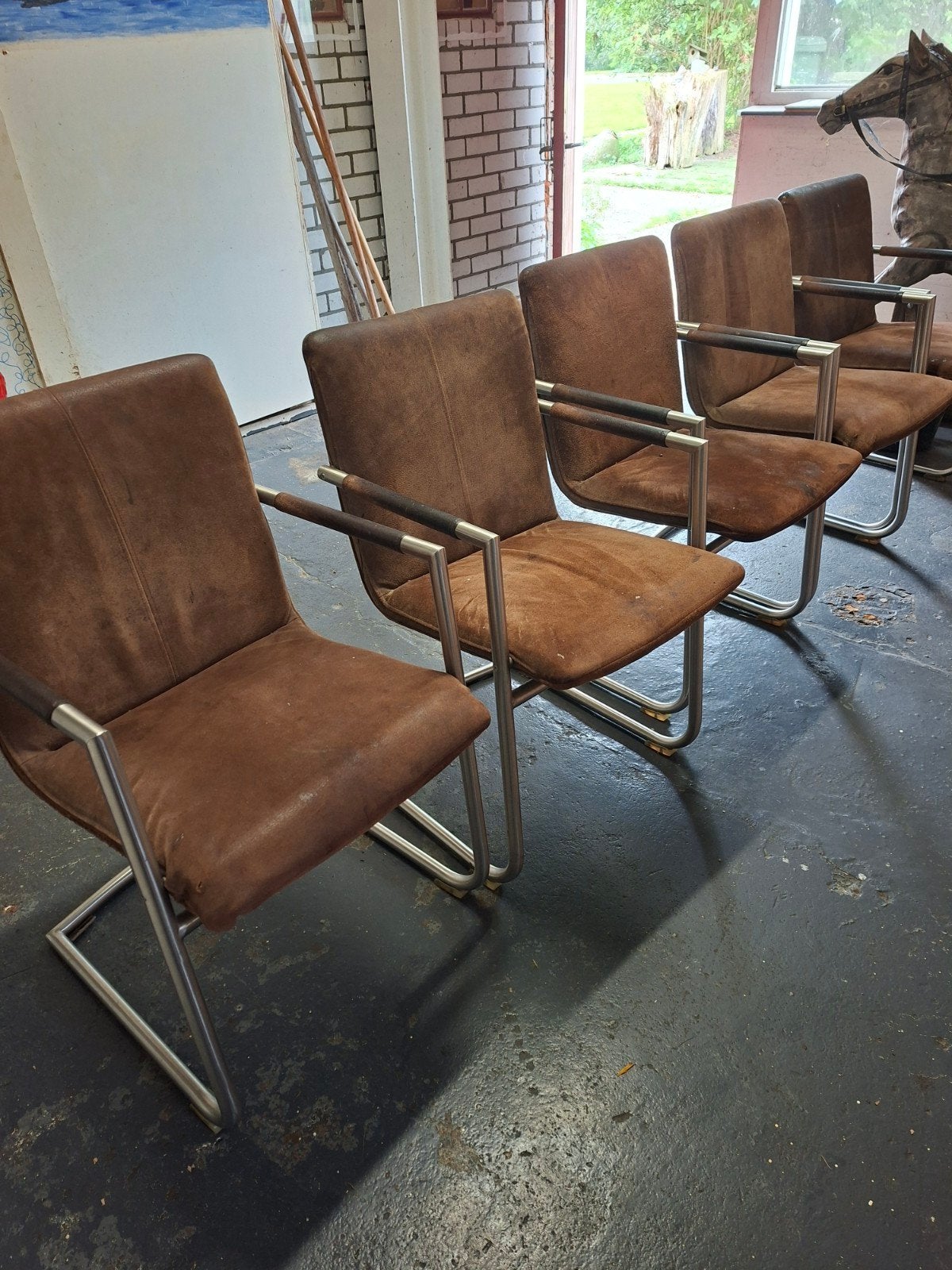 6 Henders en Hazel nubuck stoelen, Ophalen, Overige materialen, Gebruikt, Bruin