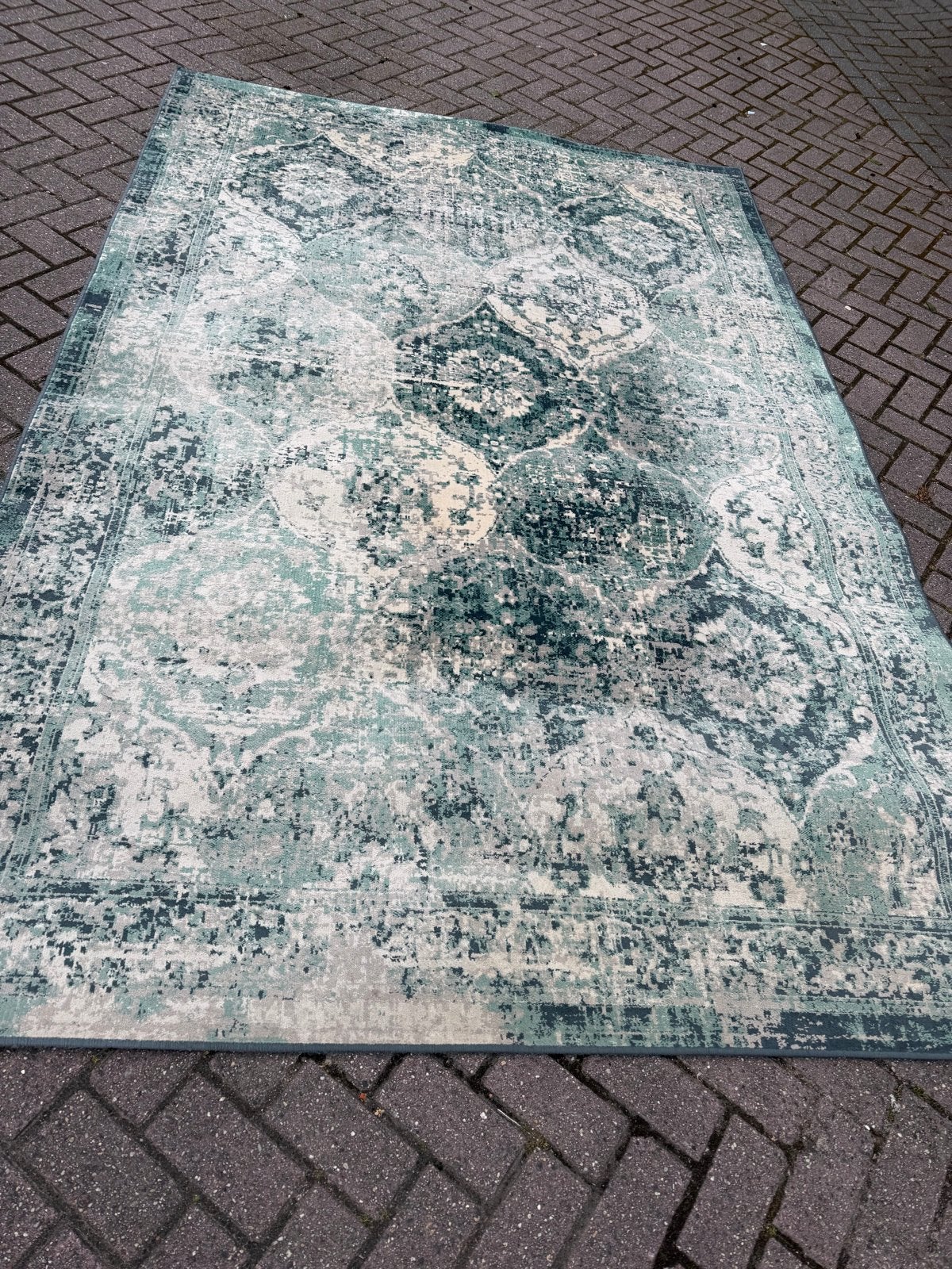 IKEA Vonsbäk Vloerkleed - Groen/Grijs, 133x195 cm, 100 tot 150 cm, Ophalen of Verzenden, Zo goed als nieuw, 150 tot 200 cm