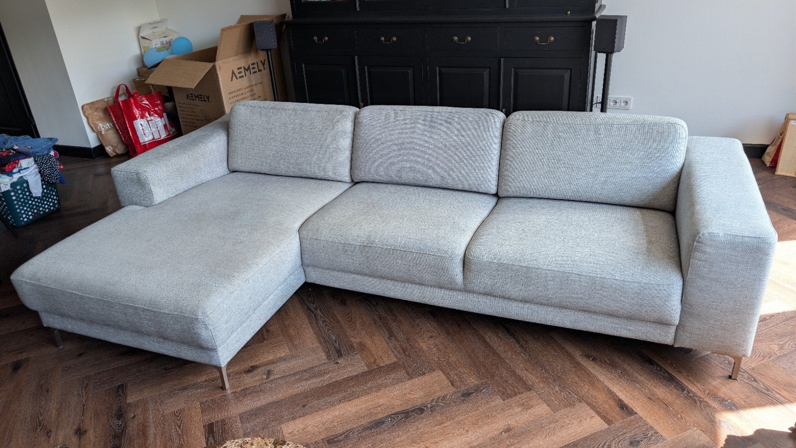 3-persoons bankstel met lounge deel - 272x160cm, effen grijs, Ophalen, 250 tot 300 cm, Gebruikt, Driepersoons