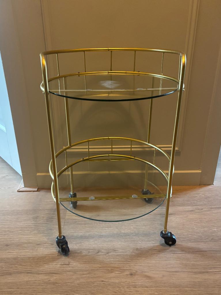 Gouden drinktrolley / barkar, Huis en Inrichting, Woonaccessoires | Wijnrekken, Ophalen, 50 tot 75 cm, 15 tot 25 flessen, Zo goed als nieuw
