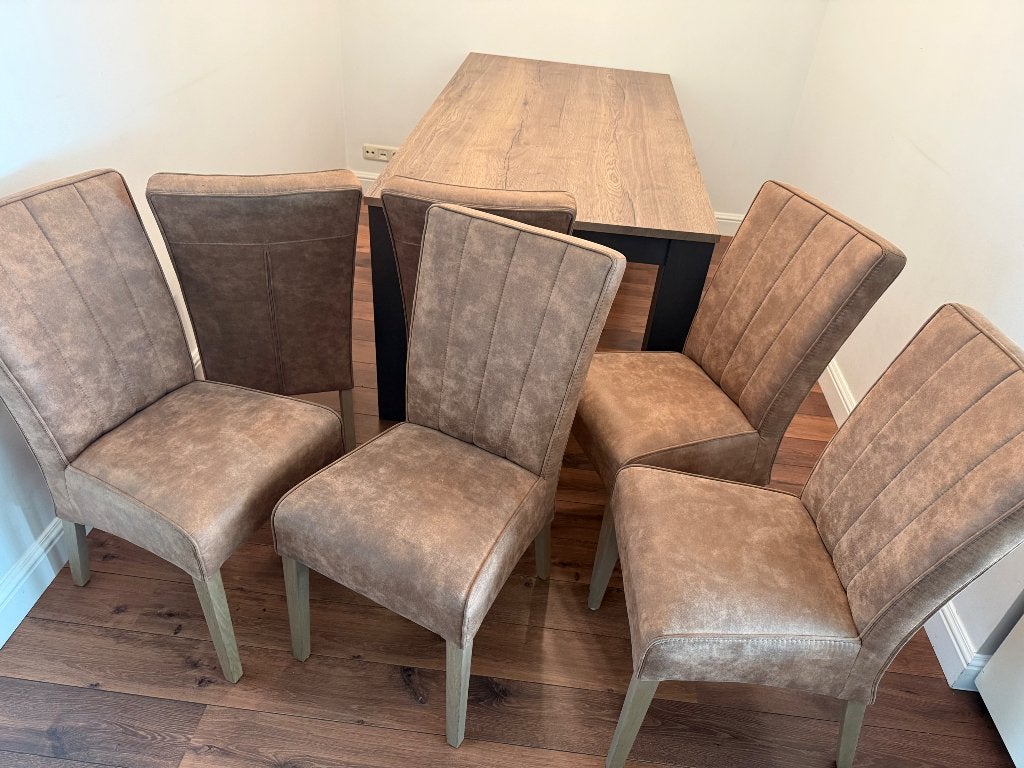 6 eetkamerstoelen Moskou Cowboy 801 Mocha, Ophalen, Hout, Bruin, Zo goed als nieuw