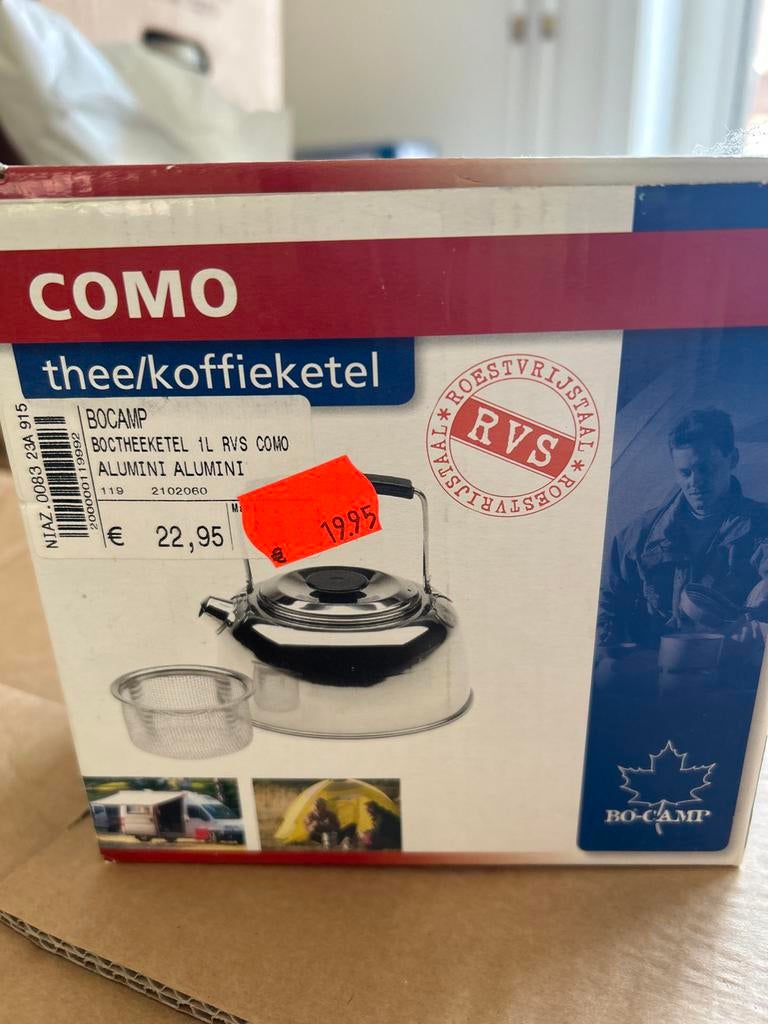 COMO BO-CAMP RVS Thee/Koffieketel 1L, Ophalen of Verzenden, Nieuw