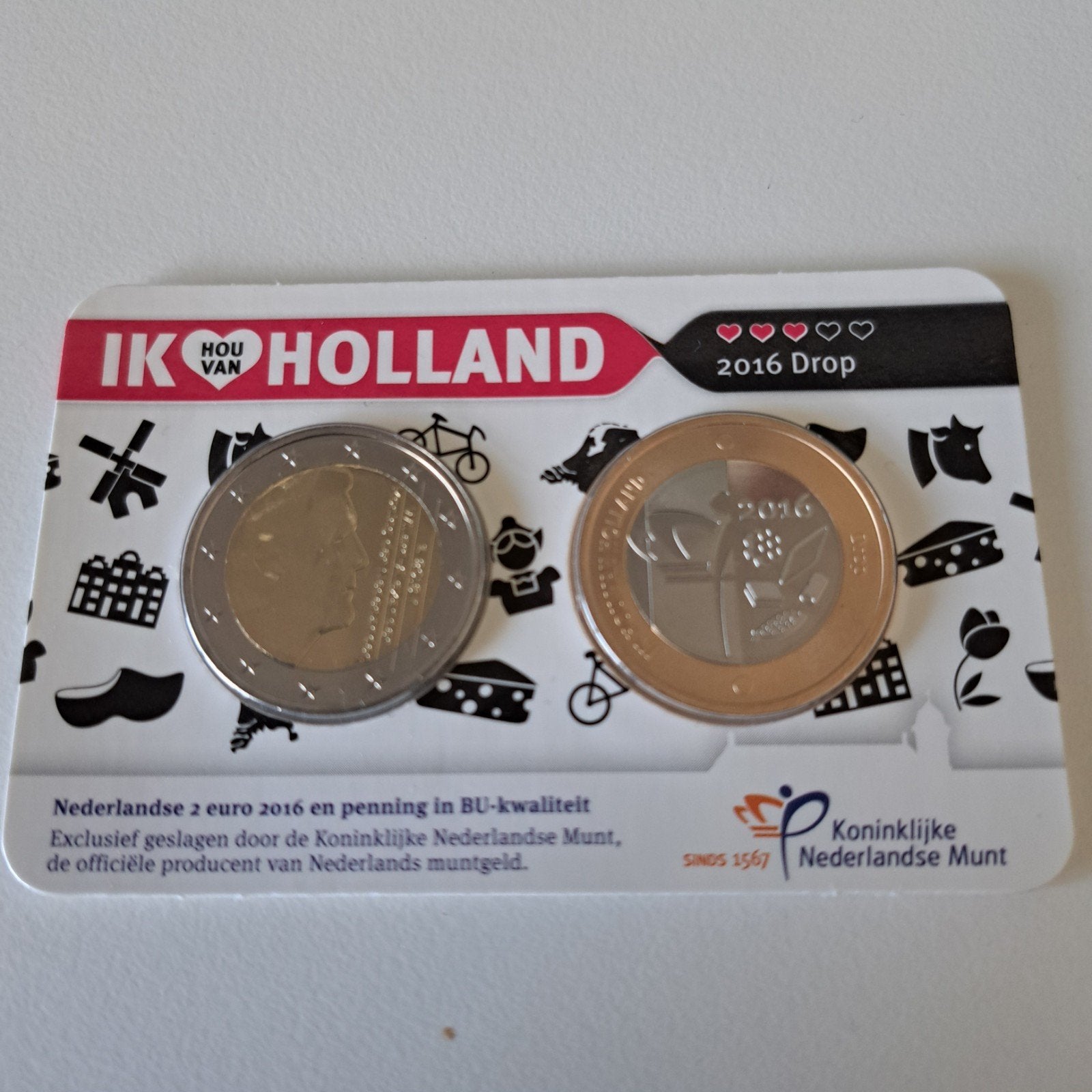 Ik hou van Holland 2016 thema Drop Coincard + Penning, Postzegels en Munten, Ophalen of Verzenden, Euro's, Losse munt