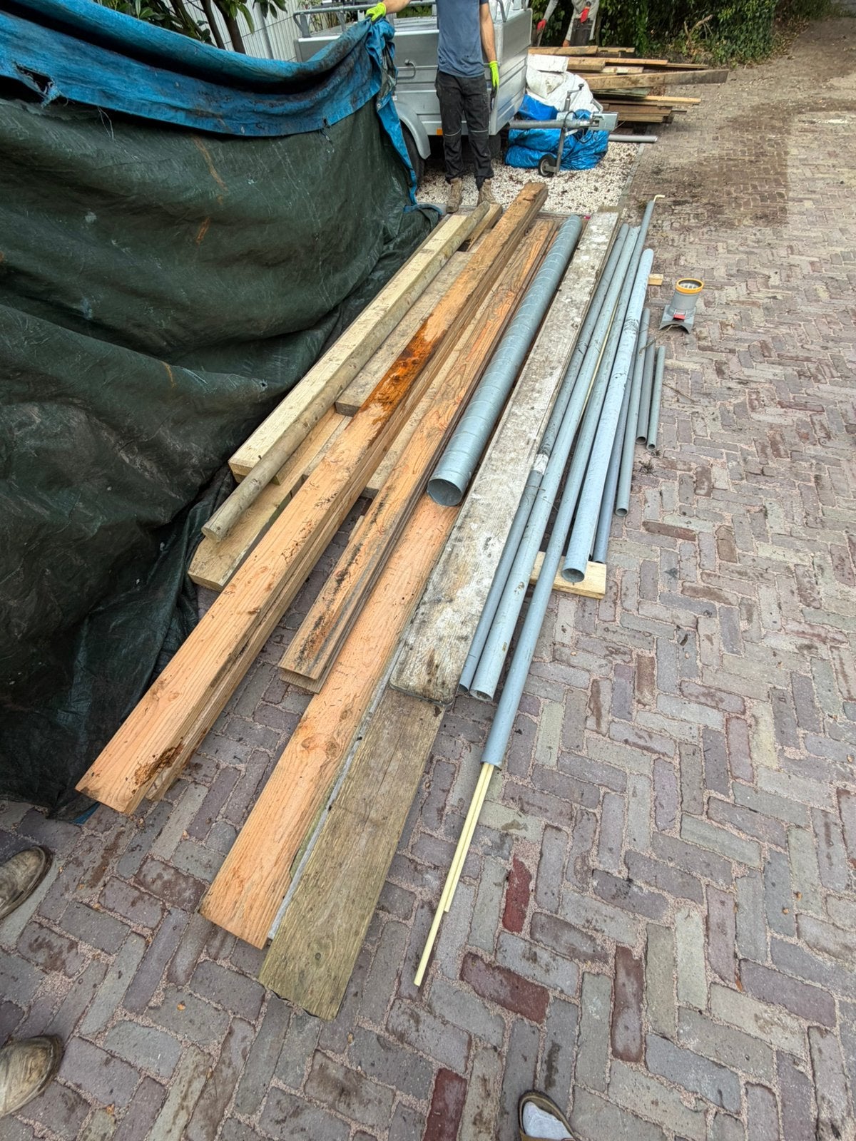 Partij resthout en pvc buizen, Ophalen, Zo goed als nieuw, 250 cm of meer, Palen