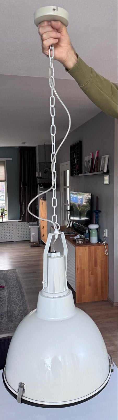 Witte industriële hanglamp Brent met E27 fitting, Ophalen, Gebruikt, E27 (groot), Metaal