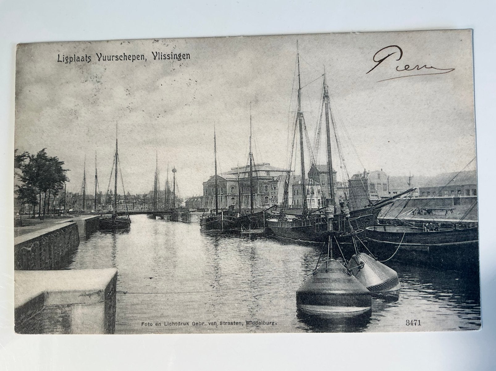 Vlissingen ligplaats vuurschepen met Arsenaal op achtergrond, Verzenden, Voor 1920, Zeeland