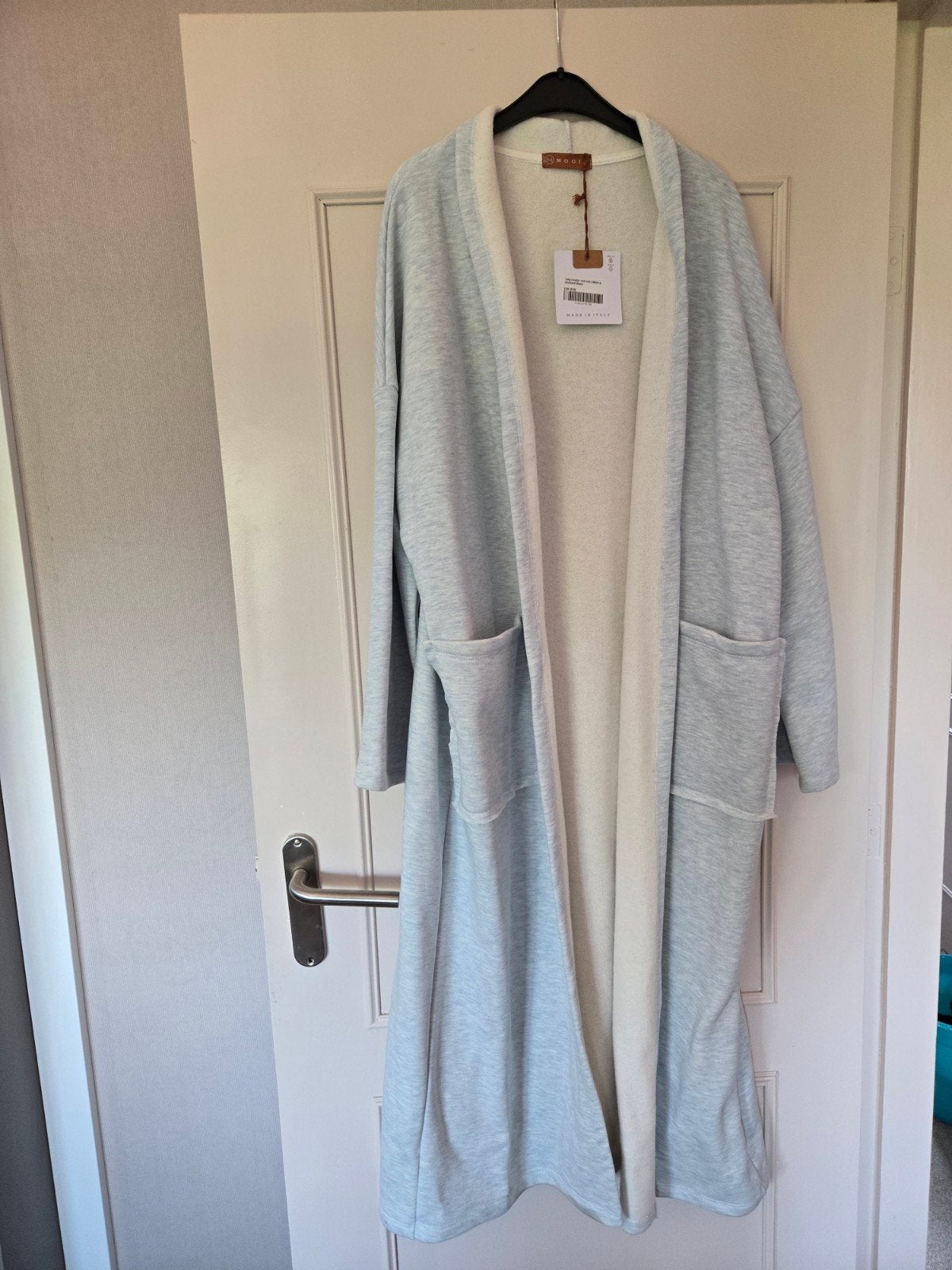 Lange joggingstof lichtblauwe jas mt 42/48, Kleding | Dames, Blauw, Mooij, Maat 46/48 (XL) of groter, Nieuw