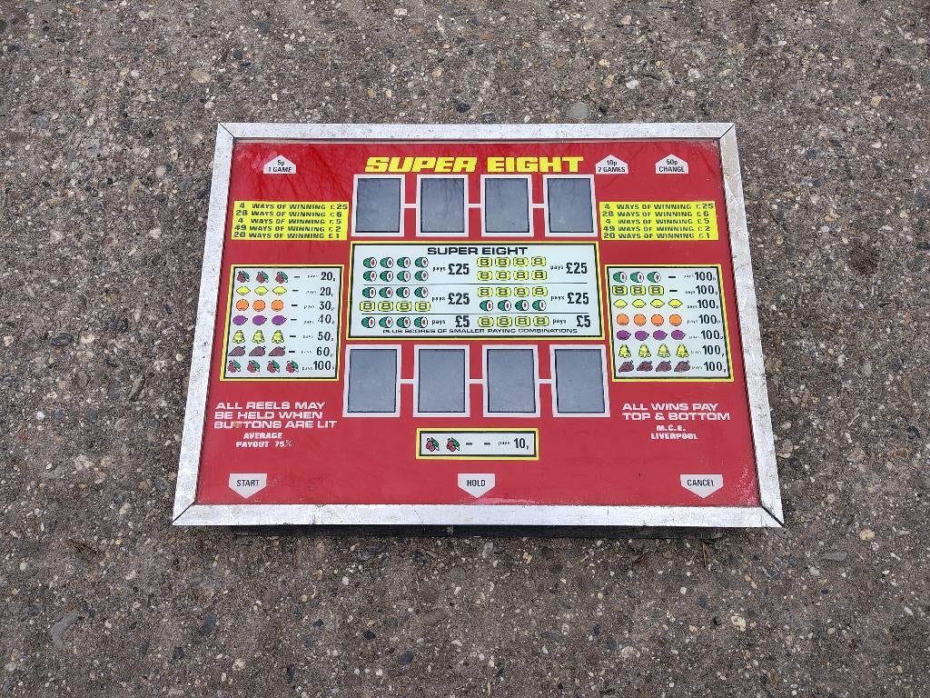 Glazen Ruit: Super Eight M.C.E Liverpool / Fruitautomaat /UK, Overige munten, Ophalen, Gebruikt