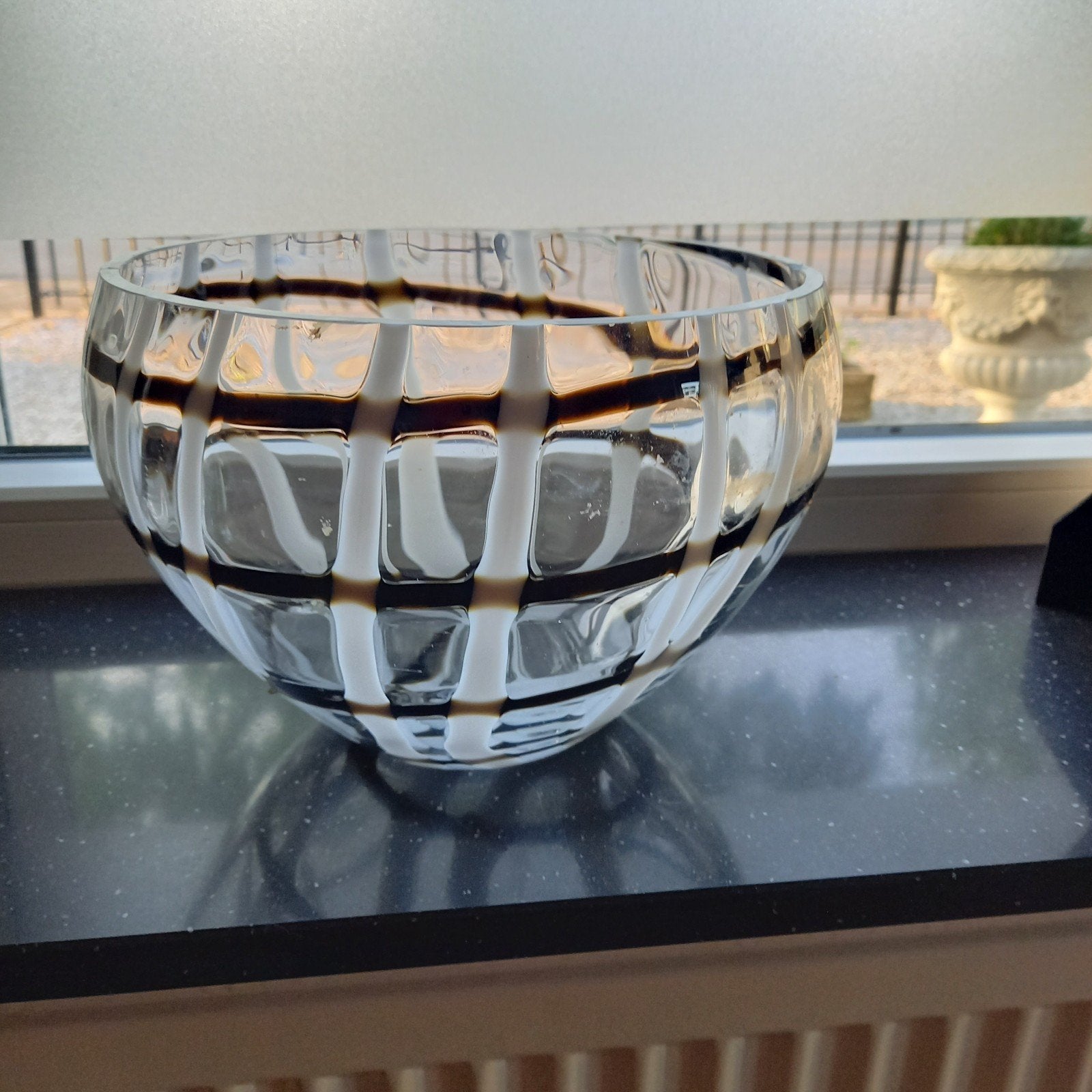 Design glazen schaal  kom Ruitpatroon wit/bruinstijlOrrefors, Antiek en Kunst, Antiek | Glas en Kristal, Ophalen of Verzenden