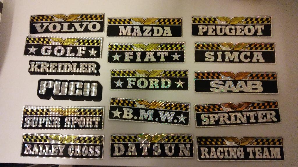 Puch Datsun auto stickers vintage Kreidler BMW SAAB Golf, Verzamelen, Stickers, Gebruikt, Overige typen, Ophalen of Verzenden