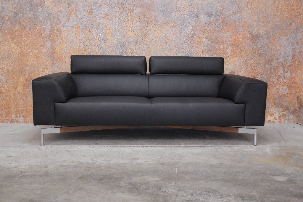 NIEUW beklede zwarte leren Leolux Howlo design bank, Leolux, Leolux, Driepersoons, 75 tot 100 cm