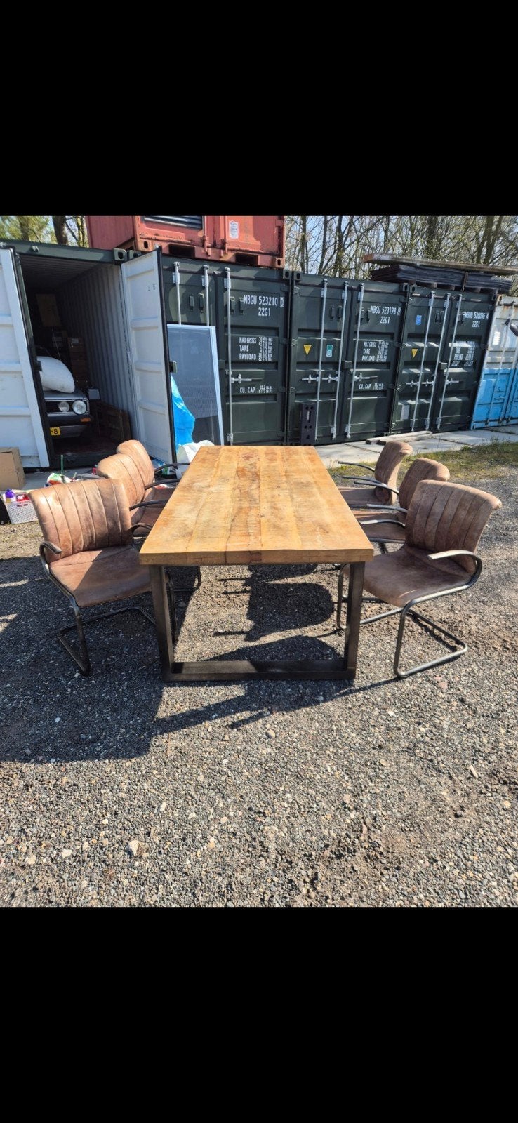 Eethoek met 6 stoelen - robuuste tafel en leren stoelen, Ophalen of Verzenden