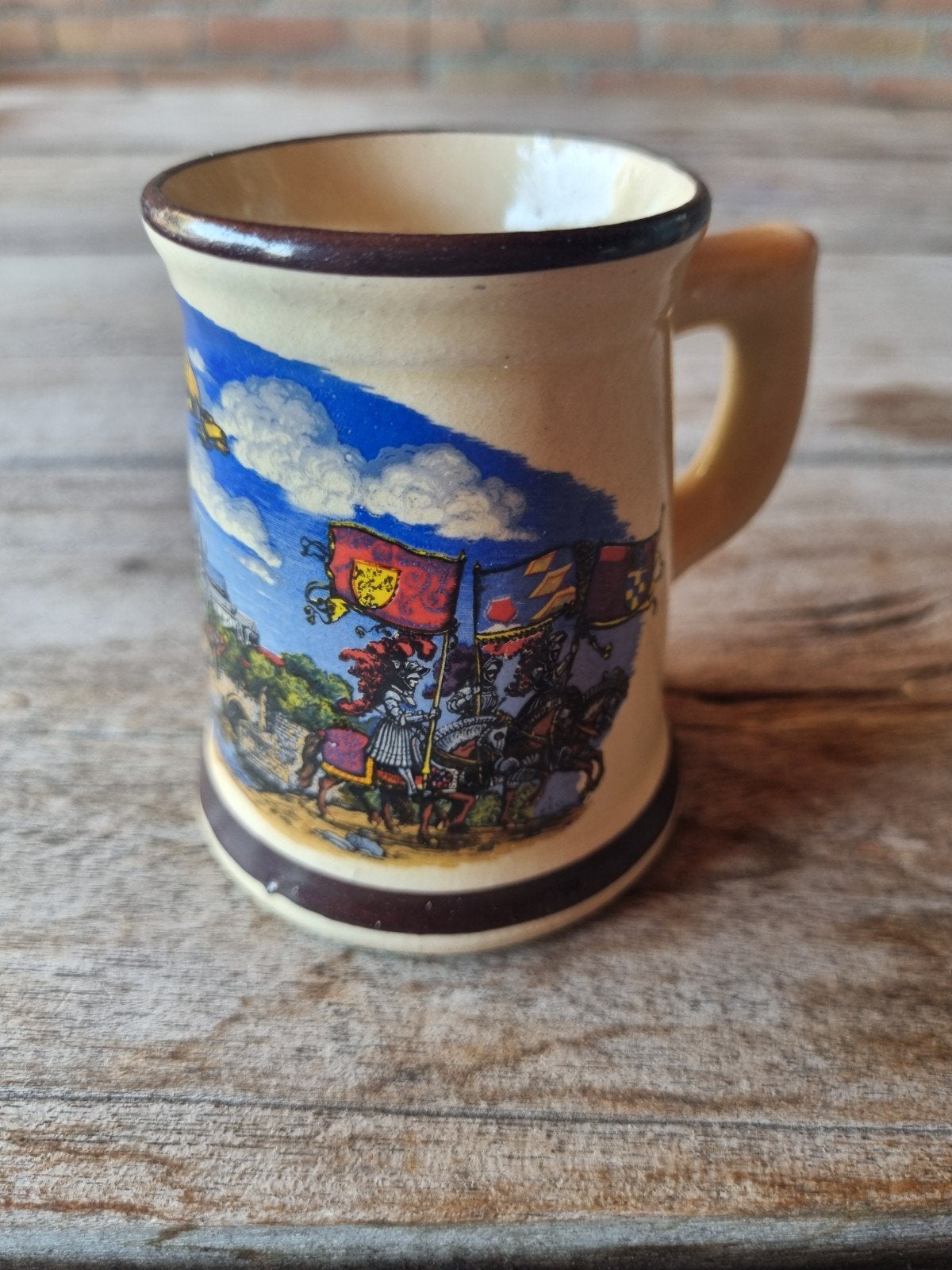 Vintage Praag Miniatuur Bierpul met Ridderafbeelding, Ophalen of Verzenden