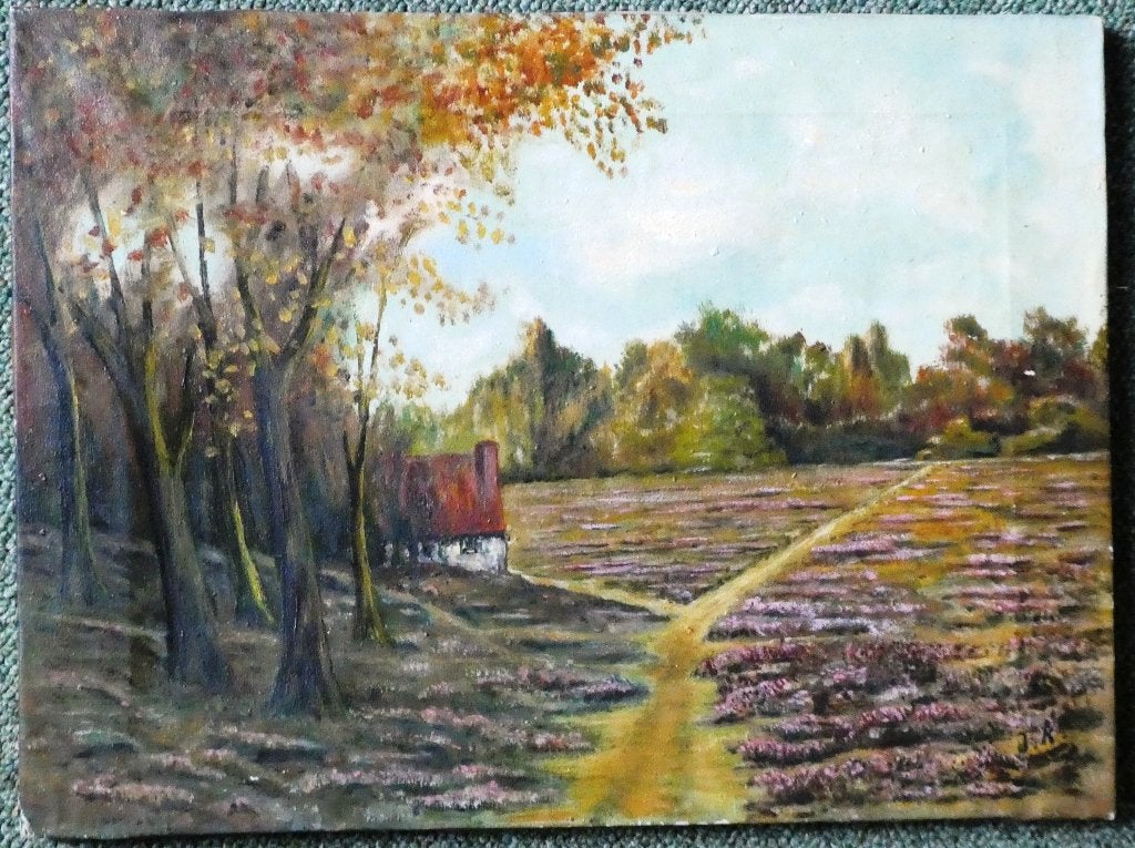 olieverfschilderij heidelandschap, Antiek en Kunst, Doek, Ophalen of Verzenden, Landschap, Olieverf