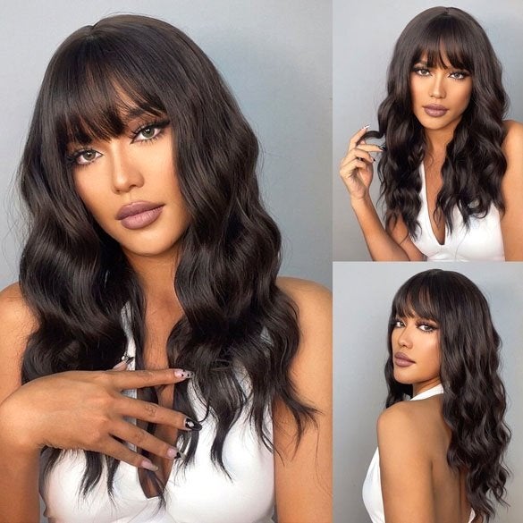 Pruik lang donkerbruin haar model Sayenne, Verzenden, Nieuw, Pruik of Haarverlenging
