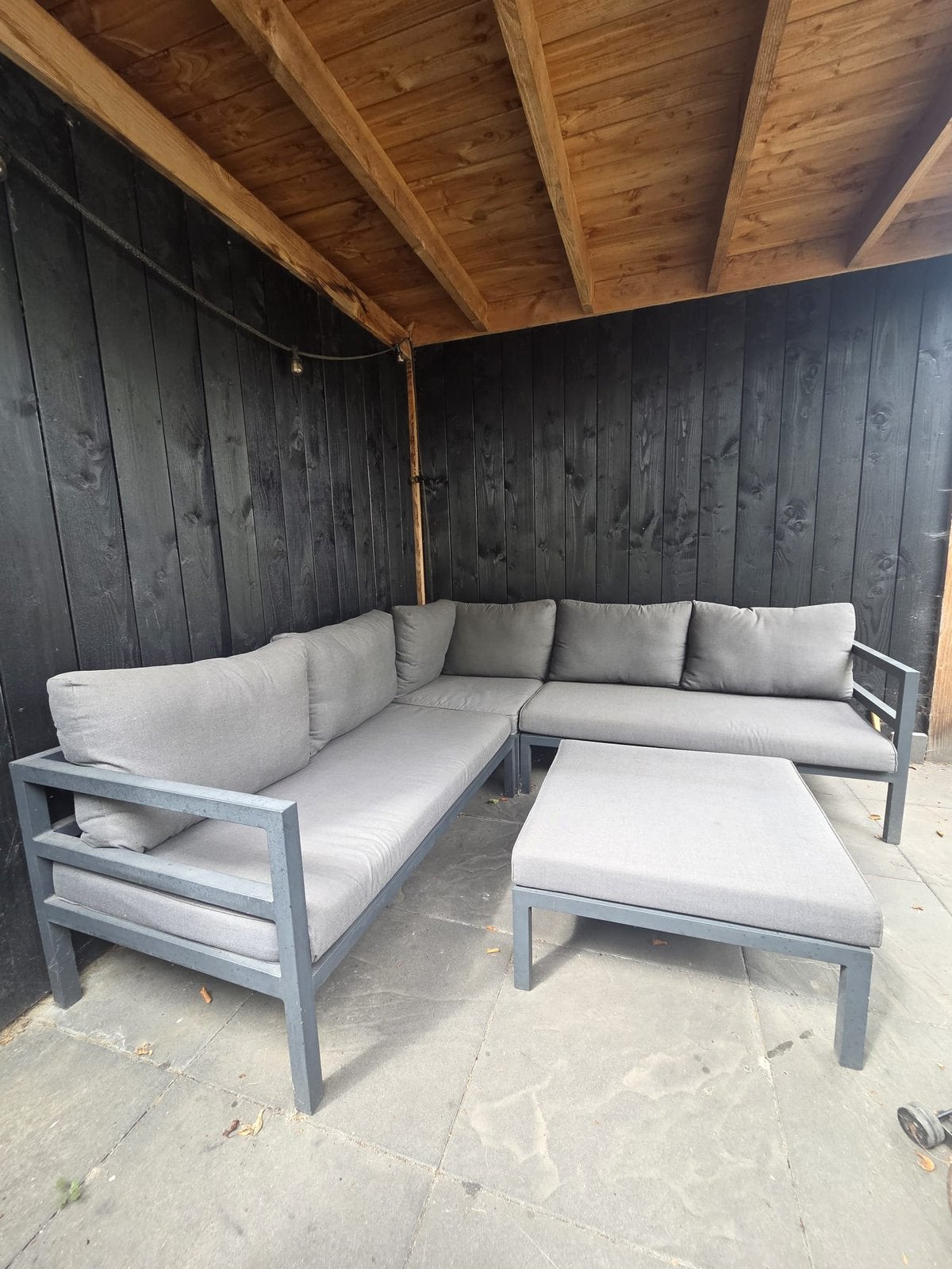 Grijze loungeset/hoekbank -6 personen, Ophalen, Zo goed als nieuw