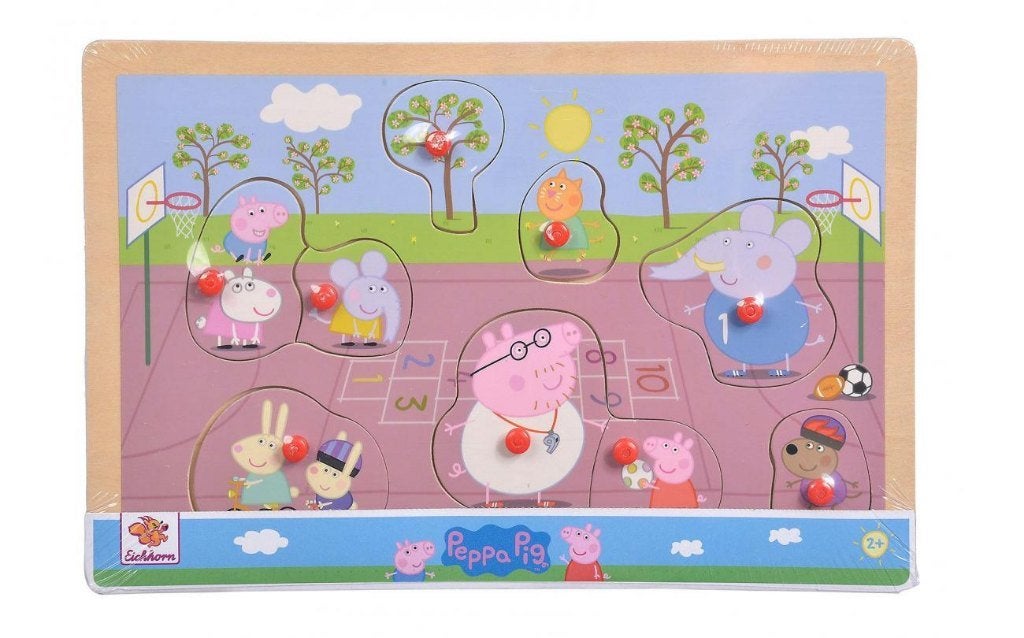 Peppa Pig Houten Knopjespuzzel: Schoolplein, 10 tot 50 stukjes, ., Nieuw, Ophalen of Verzenden