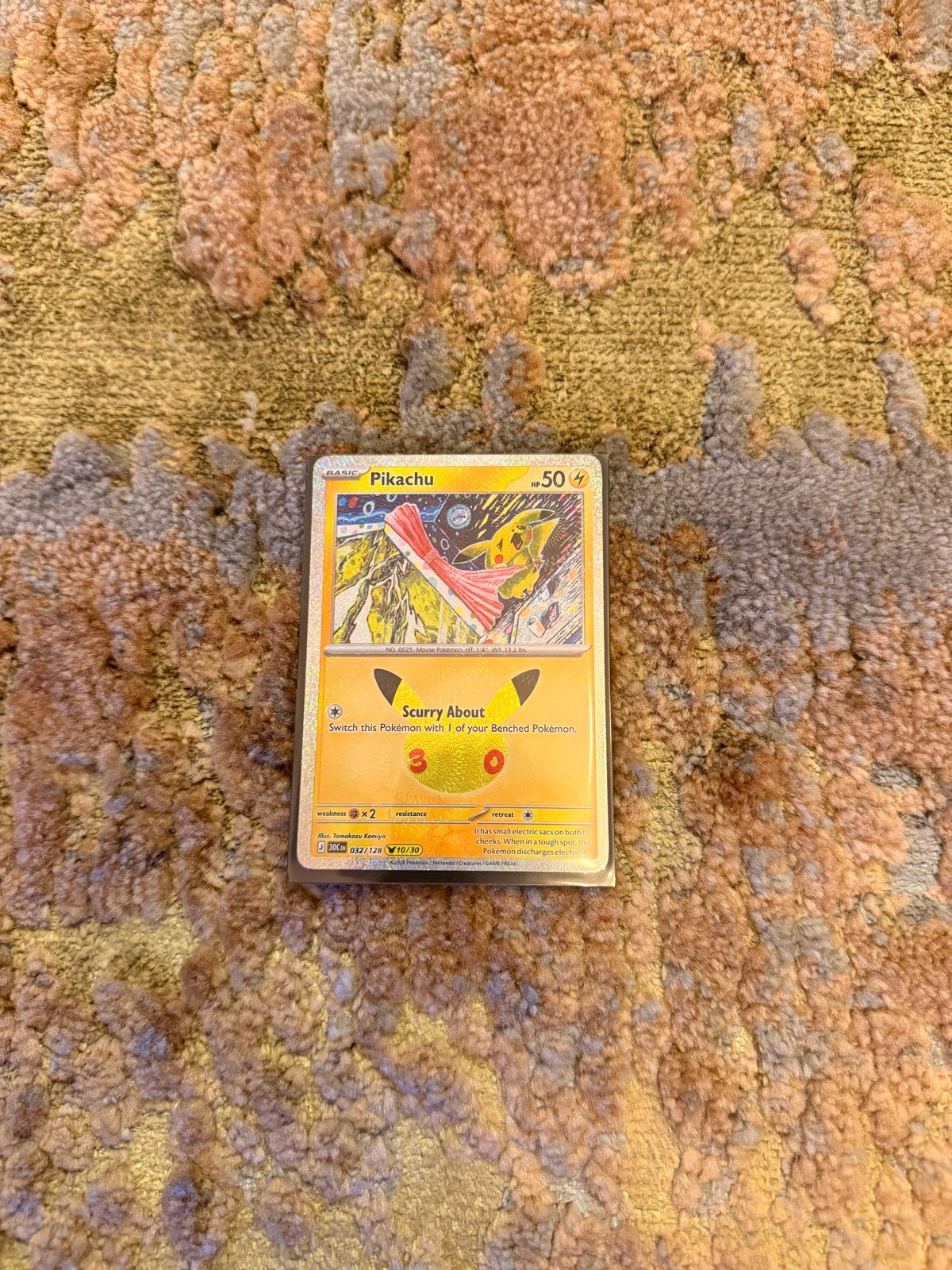 Pikachu 032/128 – Pokémon 30th Anniversary – Speciale kaart, Ophalen of Verzenden, Gebruikt, Losse kaart