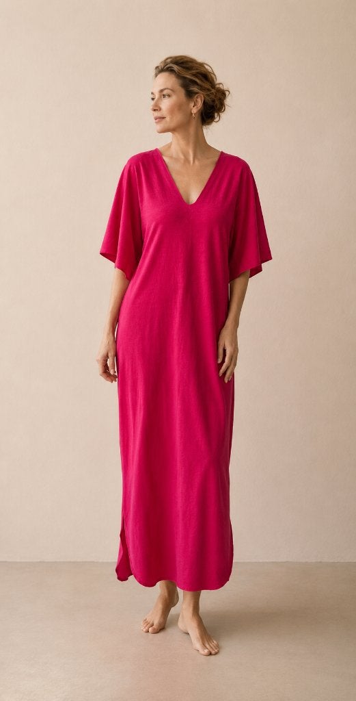 Speezys Fuchsia Roze Kaftan Quiet Luxury Resortwear One Size, Speezys, Verzenden, Zo goed als nieuw, Roze