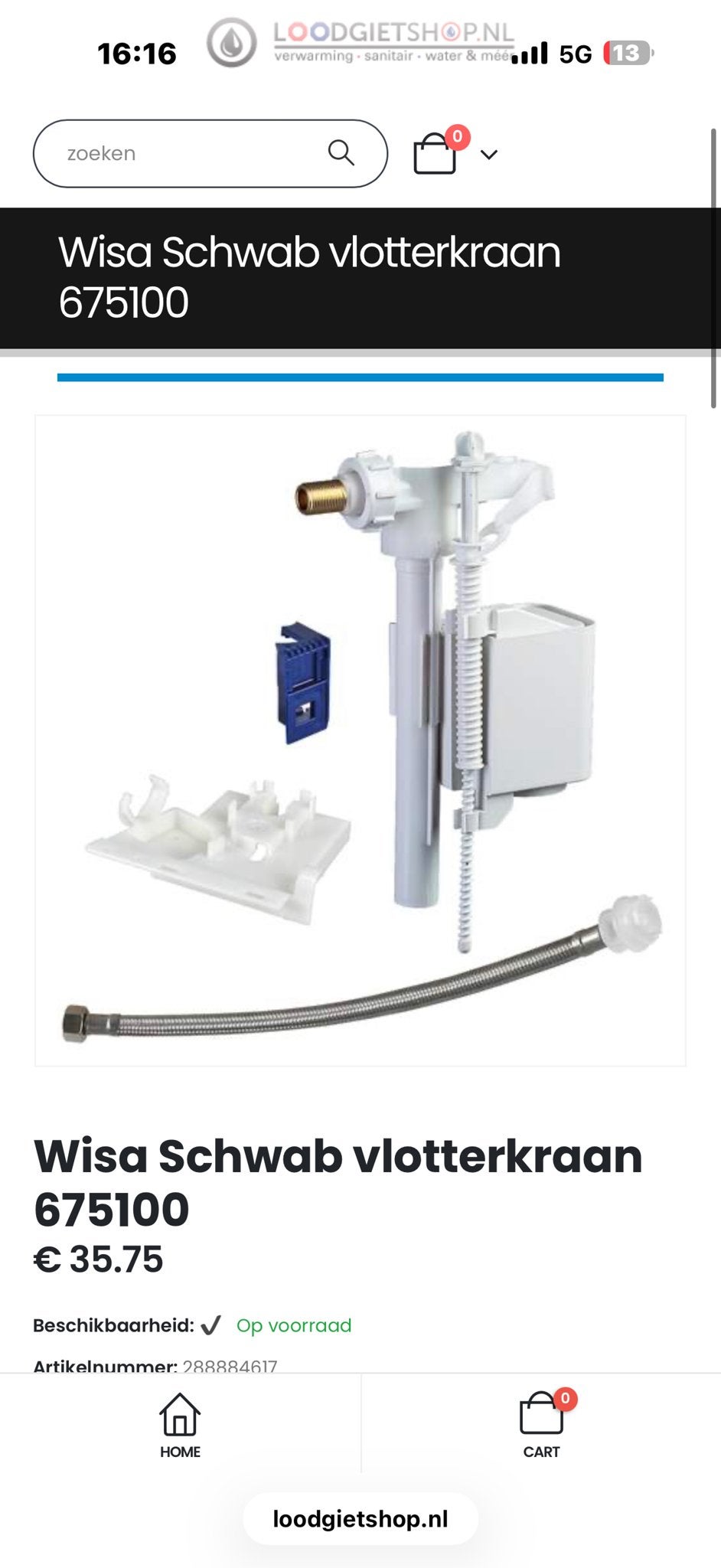 Wisa Schwab vlotterkraan 675100 - Nieuw in verpakking, Ophalen of Verzenden, Nieuw, Toilet