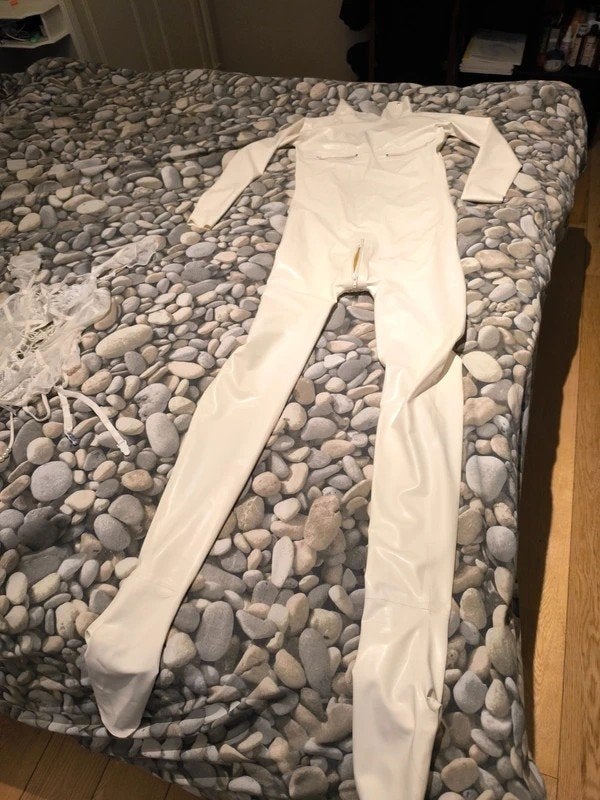 Witte latex catsuit met ritsen - Maat 40, Onbekend, Verzenden, Nieuw
