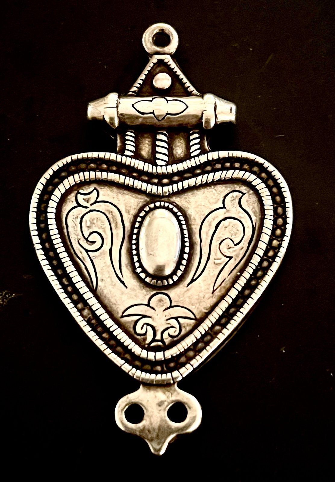 Antiek Indiaas Zilveren Hart Talisman - Liefde & Gezondheid, Ophalen of Verzenden, Zilver