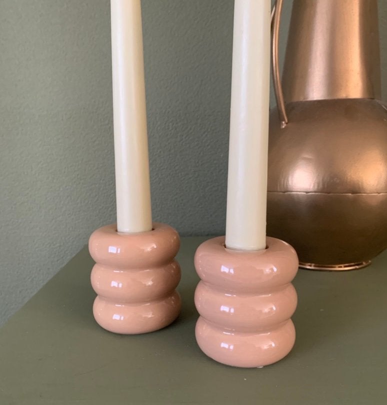 Set van 2 Kandelaars CB NIEUW, Ophalen of Verzenden, Nieuw, Beige, Overige materialen