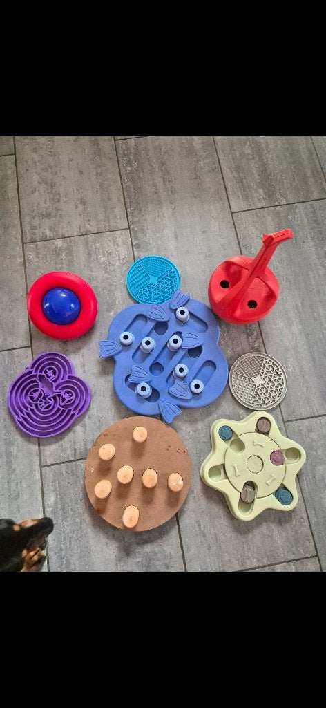 5 intelligentiespellen en 3 lickmatjes(hersenwerk hond), Ophalen, Zo goed als nieuw, Kong