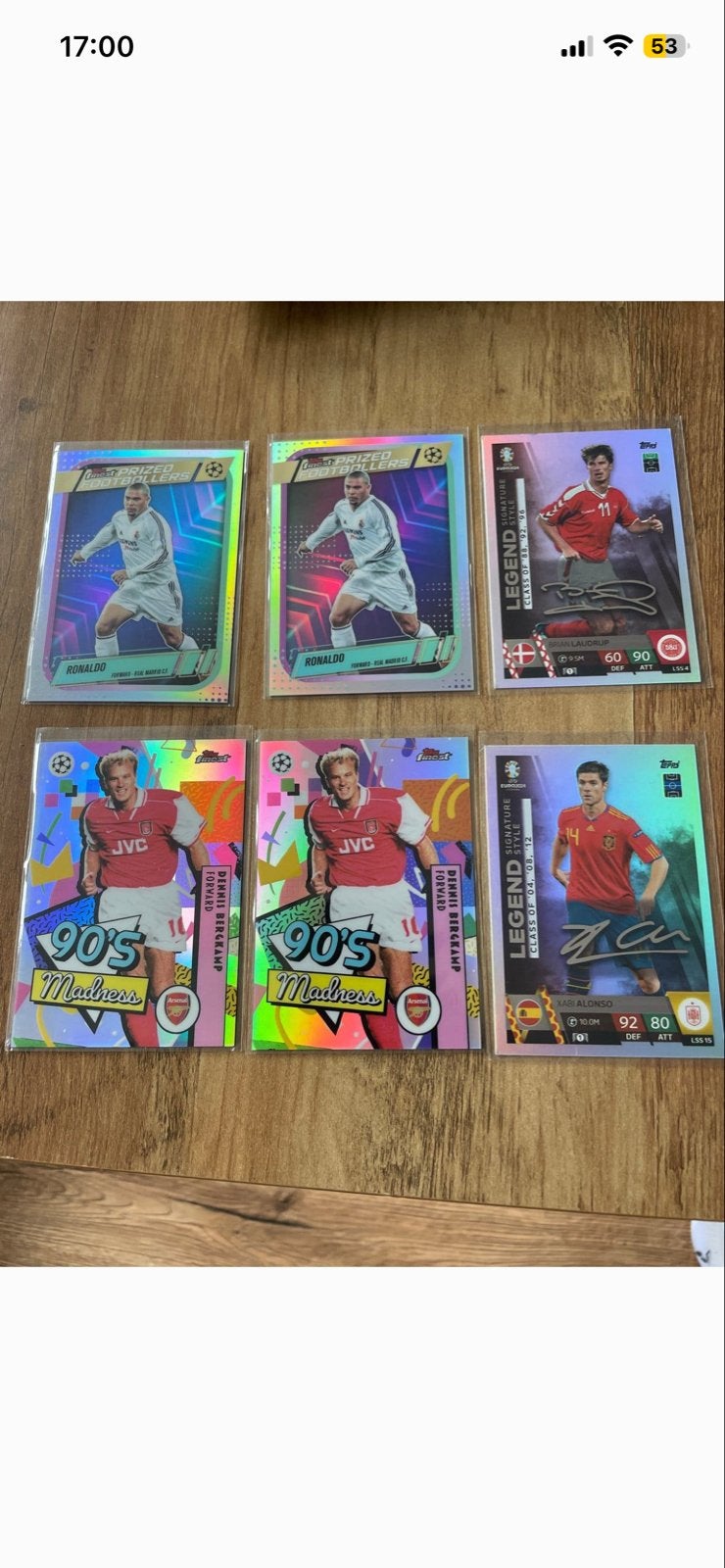 Voetbal Spelerskaarten - Ronaldo, Bergkamp, Laudrup, Alonso, Ophalen of Verzenden, Zo goed als nieuw, Buitenlandse clubs, Spelerskaart