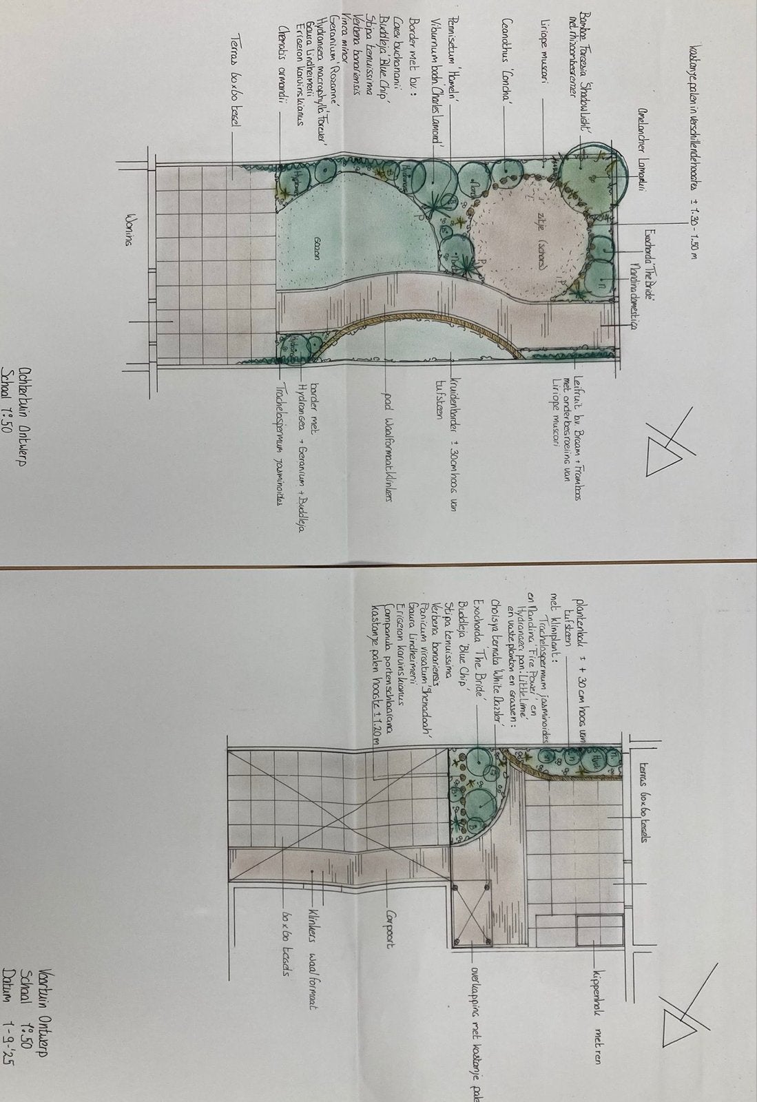 Tuinontwerp met diverse planten en zithoek, Vaste plant, Halfschaduw, Zomer, Ophalen