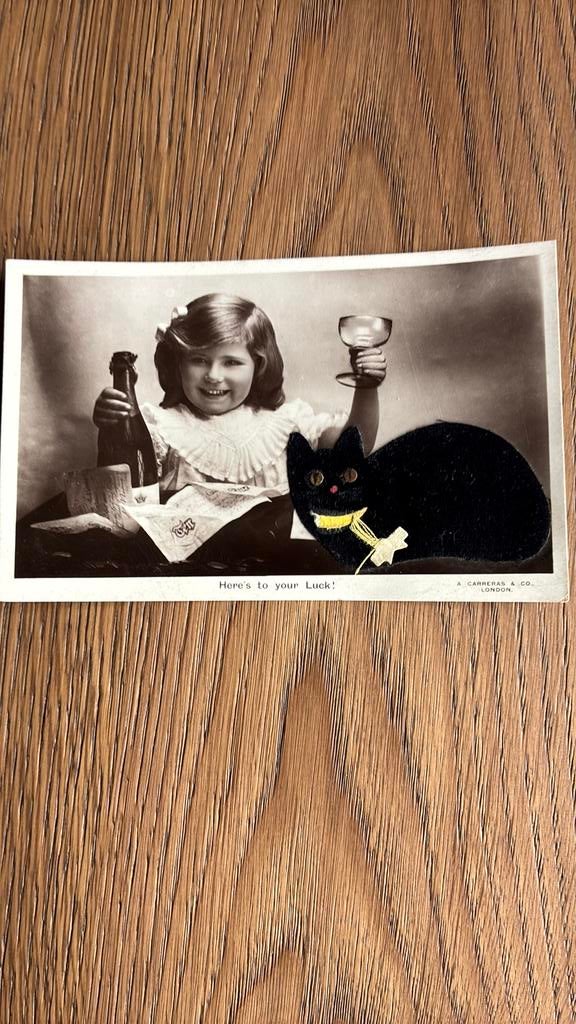 Toost uitbrengen. Meisje,poes van zwarte stof, Fles, glas, Ophalen of Verzenden, Ongelopen, Kinderen